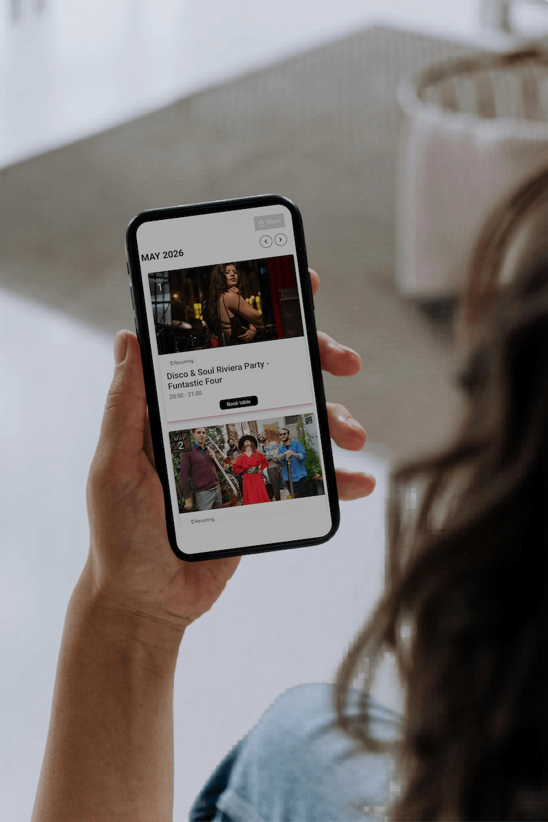 Guest browsing hotel events on phone